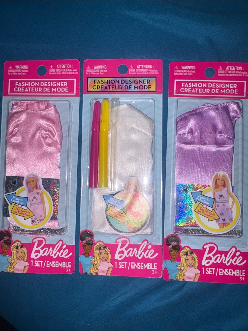 Barbie Satin Hair Scarf & Band Trio - Pink, White, Purple
